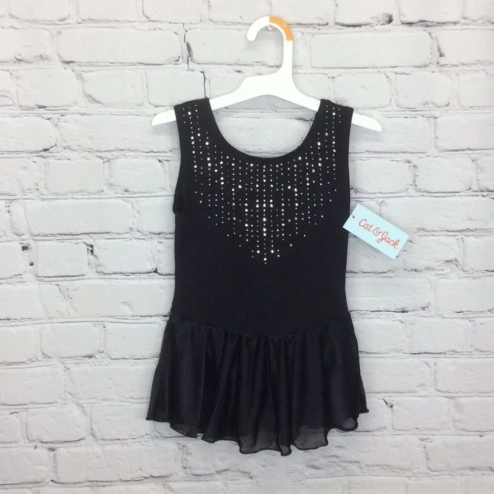 Cat & Jack Girls Tank Leotard Black Ballet Dance Gymnastics Bodysuit Sz S (6/6x)